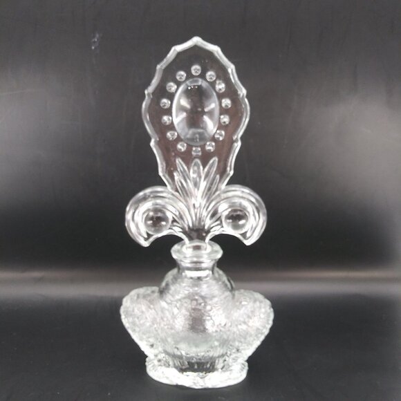 Vintage 1950s Perfume Bottle 7.5" Tall  clear art glass Fleur De Lis Dauber EAPG - Picture 5 of 10
